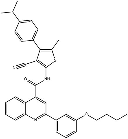 2-(3-butoxyphenyl)-N-[3-cyano-4-(4-isopropylphenyl)-5-methyl-2-thienyl]-4-quinolinecarboxamide Struktur