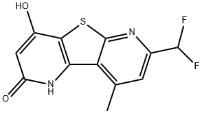 7-(difluoromethyl)-4-hydroxy-9-methylpyrido[2',3':4,5]thieno[2,3-b]pyridin-2(1H)-one Struktur