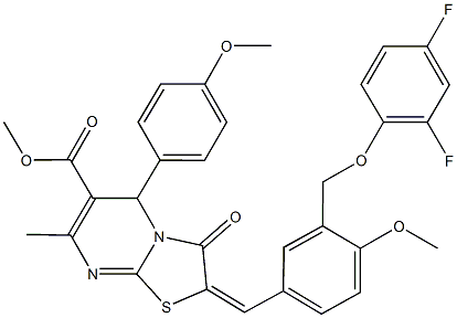 methyl 2-{3-[(2,4-difluorophenoxy)methyl]-4-methoxybenzylidene}-5-(4-methoxyphenyl)-7-methyl-3-oxo-2,3-dihydro-5H-[1,3]thiazolo[3,2-a]pyrimidine-6-carboxylate Struktur