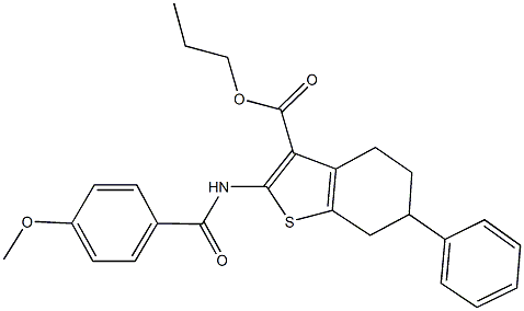 propyl 2-[(4-methoxybenzoyl)amino]-6-phenyl-4,5,6,7-tetrahydro-1-benzothiophene-3-carboxylate Struktur