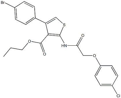 propyl 4-(4-bromophenyl)-2-{[(4-chlorophenoxy)acetyl]amino}-3-thiophenecarboxylate Struktur