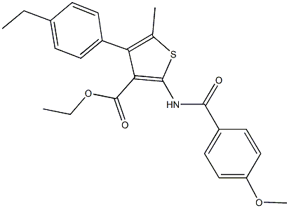 ethyl 4-(4-ethylphenyl)-2-[(4-methoxybenzoyl)amino]-5-methyl-3-thiophenecarboxylate Struktur