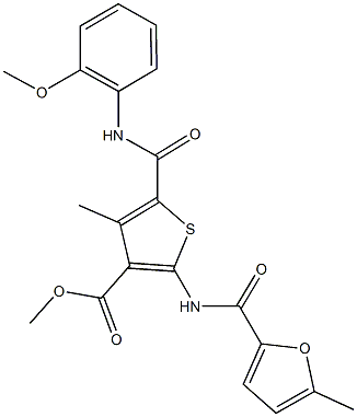 methyl 5-[(2-methoxyanilino)carbonyl]-4-methyl-2-[(5-methyl-2-furoyl)amino]-3-thiophenecarboxylate Struktur