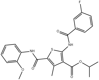 isopropyl 2-[(3-fluorobenzoyl)amino]-5-[(2-methoxyanilino)carbonyl]-4-methyl-3-thiophenecarboxylate Struktur