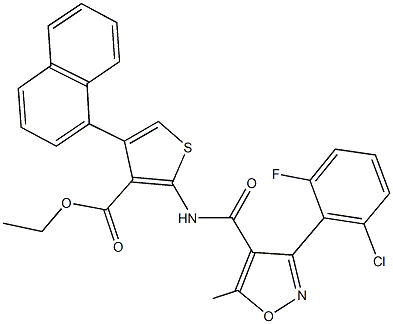 ethyl 2-({[3-(2-chloro-6-fluorophenyl)-5-methyl-4-isoxazolyl]carbonyl}amino)-4-(1-naphthyl)-3-thiophenecarboxylate Struktur