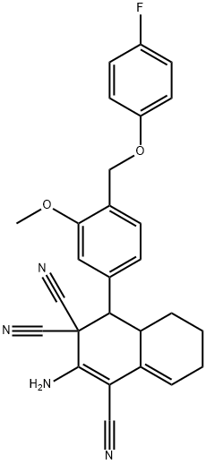 2-amino-4-{4-[(4-fluorophenoxy)methyl]-3-methoxyphenyl}-4a,5,6,7-tetrahydro-1,3,3(4H)-naphthalenetricarbonitrile Struktur