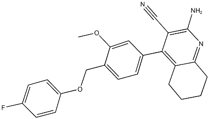 2-amino-4-{4-[(4-fluorophenoxy)methyl]-3-methoxyphenyl}-5,6,7,8-tetrahydro-3-quinolinecarbonitrile Struktur