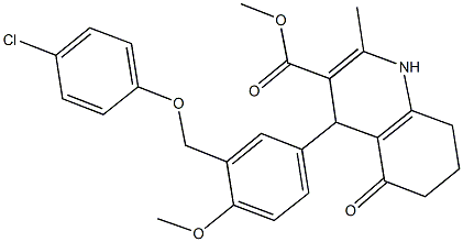 methyl 4-{3-[(4-chlorophenoxy)methyl]-4-methoxyphenyl}-2-methyl-5-oxo-1,4,5,6,7,8-hexahydro-3-quinolinecarboxylate Struktur