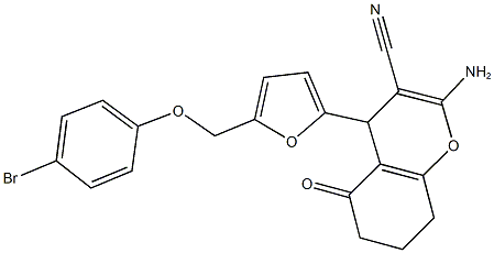 2-amino-4-{5-[(4-bromophenoxy)methyl]-2-furyl}-5-oxo-5,6,7,8-tetrahydro-4H-chromene-3-carbonitrile Struktur