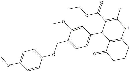 ethyl 4-{3-methoxy-4-[(4-methoxyphenoxy)methyl]phenyl}-2-methyl-5-oxo-1,4,5,6,7,8-hexahydro-3-quinolinecarboxylate Struktur