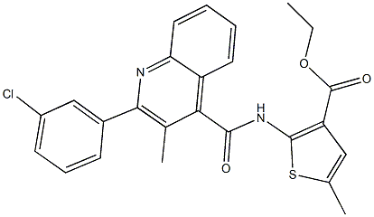 ethyl 2-({[2-(3-chlorophenyl)-3-methyl-4-quinolinyl]carbonyl}amino)-5-methyl-3-thiophenecarboxylate Struktur