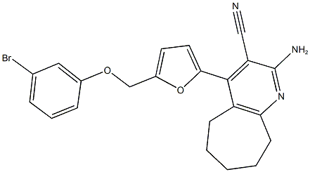 2-amino-4-{5-[(3-bromophenoxy)methyl]-2-furyl}-6,7,8,9-tetrahydro-5H-cyclohepta[b]pyridine-3-carbonitrile Struktur