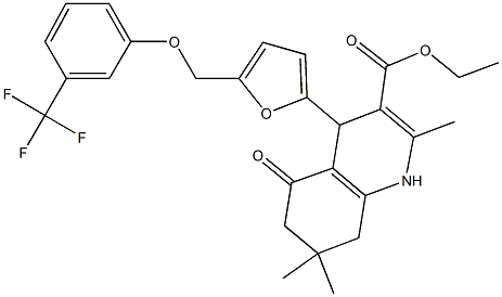 ethyl 2,7,7-trimethyl-5-oxo-4-(5-{[3-(trifluoromethyl)phenoxy]methyl}-2-furyl)-1,4,5,6,7,8-hexahydro-3-quinolinecarboxylate Struktur