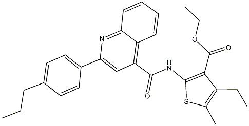 ethyl 4-ethyl-5-methyl-2-({[2-(4-propylphenyl)-4-quinolinyl]carbonyl}amino)-3-thiophenecarboxylate Struktur