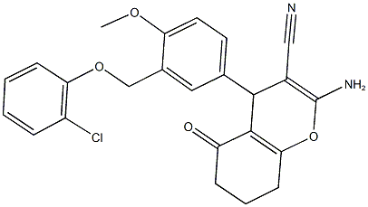 2-amino-4-{3-[(2-chlorophenoxy)methyl]-4-methoxyphenyl}-5-oxo-5,6,7,8-tetrahydro-4H-chromene-3-carbonitrile Struktur