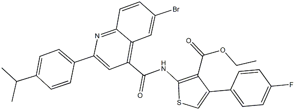 ethyl 2-({[6-bromo-2-(4-isopropylphenyl)-4-quinolinyl]carbonyl}amino)-4-(4-fluorophenyl)-3-thiophenecarboxylate Struktur