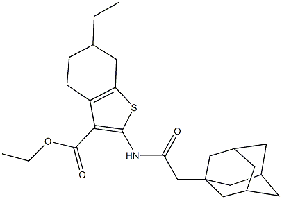 ethyl 2-[(1-adamantylacetyl)amino]-6-ethyl-4,5,6,7-tetrahydro-1-benzothiophene-3-carboxylate Struktur