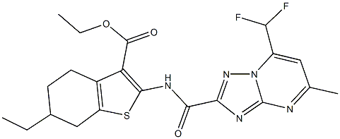 ethyl 2-({[7-(difluoromethyl)-5-methyl[1,2,4]triazolo[1,5-a]pyrimidin-2-yl]carbonyl}amino)-6-ethyl-4,5,6,7-tetrahydro-1-benzothiophene-3-carboxylate Struktur