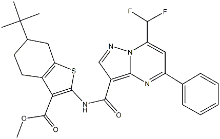 methyl 6-tert-butyl-2-({[7-(difluoromethyl)-5-phenylpyrazolo[1,5-a]pyrimidin-3-yl]carbonyl}amino)-4,5,6,7-tetrahydro-1-benzothiophene-3-carboxylate Struktur