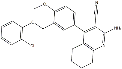 2-amino-4-{3-[(2-chlorophenoxy)methyl]-4-methoxyphenyl}-5,6,7,8-tetrahydro-3-quinolinecarbonitrile Struktur