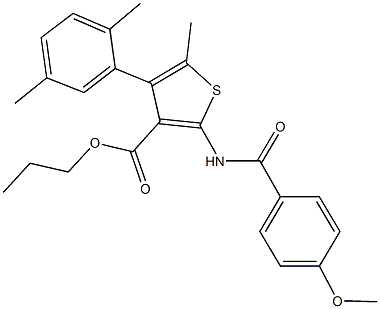 propyl 4-(2,5-dimethylphenyl)-2-[(4-methoxybenzoyl)amino]-5-methyl-3-thiophenecarboxylate Struktur