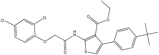 ethyl 4-(4-tert-butylphenyl)-2-{[(2,4-dichlorophenoxy)acetyl]amino}-3-thiophenecarboxylate Struktur