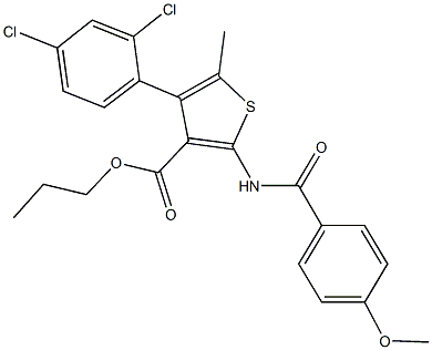 propyl 4-(2,4-dichlorophenyl)-2-[(4-methoxybenzoyl)amino]-5-methyl-3-thiophenecarboxylate Struktur