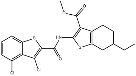 methyl 2-{[(3,4-dichloro-1-benzothien-2-yl)carbonyl]amino}-6-ethyl-4,5,6,7-tetrahydro-1-benzothiophene-3-carboxylate Struktur