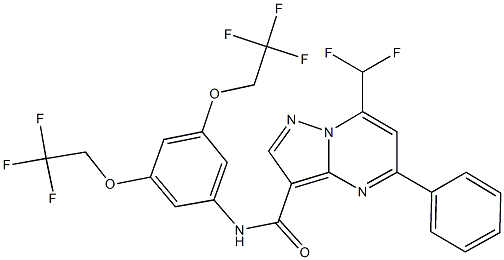 N-[3,5-bis(2,2,2-trifluoroethoxy)phenyl]-7-(difluoromethyl)-5-phenylpyrazolo[1,5-a]pyrimidine-3-carboxamide Struktur