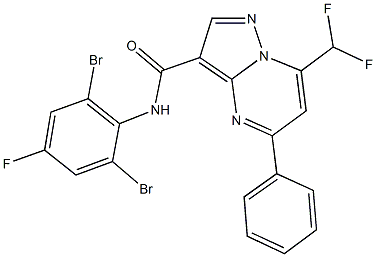 N-(2,6-dibromo-4-fluorophenyl)-7-(difluoromethyl)-5-phenylpyrazolo[1,5-a]pyrimidine-3-carboxamide Struktur