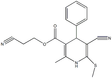 2-cyanoethyl 5-cyano-2-methyl-6-(methylsulfanyl)-4-phenyl-1,4-dihydropyridine-3-carboxylate Struktur