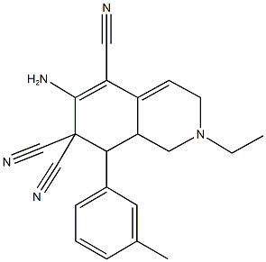 6-amino-2-ethyl-8-(3-methylphenyl)-2,3,8,8a-tetrahydroisoquinoline-5,7,7(1H)-tricarbonitrile Struktur