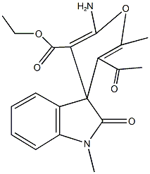 ethyl 5-acetyl-2-amino-1',3'-dihydro-1',6-dimethyl-2'-oxospiro[4H-pyran-4,3'-(2'H)-indole]-3-carboxylate Struktur