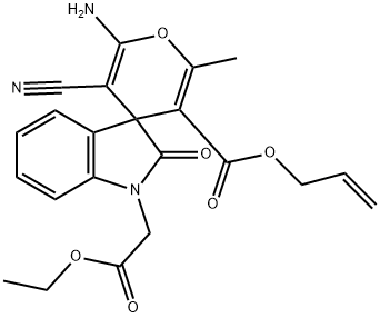 allyl 6-amino-5-cyano-1'-(2-ethoxy-2-oxoethyl)-2-methyl-2'-oxospiro[4H-pyran-4,3'-(2'H)-indole]-3-carboxylate Struktur