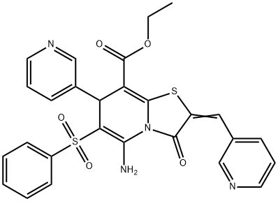 ethyl 5-amino-3-oxo-6-(phenylsulfonyl)-7-(3-pyridinyl)-2-(3-pyridinylmethylene)-2,3-dihydro-7H-[1,3]thiazolo[3,2-a]pyridine-8-carboxylate Struktur