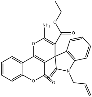 ethyl 1'-allyl-2-amino-1',3'-dihydro-2',5-dioxospiro(4H,5H-pyrano[3,2-c]chromene-4,3'-(2'H)-indole)-3-carboxylate Struktur