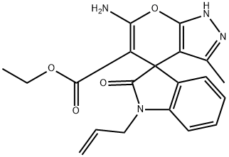 ethyl 1'-allyl-6-amino-3-methyl-2-oxo-1,1',3',4-tetrahydrospiro(pyrano[2,3-c]pyrazole-4,3'-[2'H]-indole)-5-carboxylate Struktur