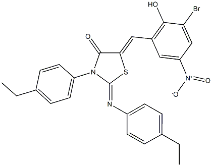 5-{3-bromo-2-hydroxy-5-nitrobenzylidene}-3-(4-ethylphenyl)-2-[(4-ethylphenyl)imino]-1,3-thiazolidin-4-one Struktur