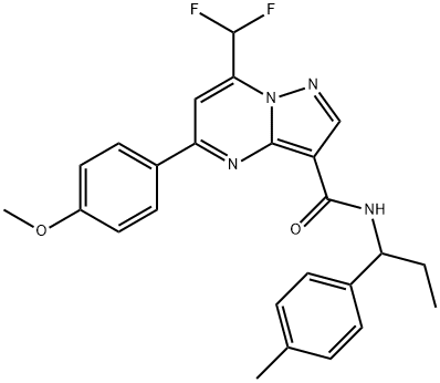 7-(difluoromethyl)-5-(4-methoxyphenyl)-N-[1-(4-methylphenyl)propyl]pyrazolo[1,5-a]pyrimidine-3-carboxamide Struktur