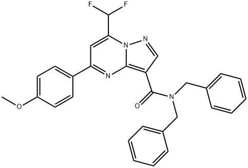 N,N-dibenzyl-7-(difluoromethyl)-5-(4-methoxyphenyl)pyrazolo[1,5-a]pyrimidine-3-carboxamide Struktur