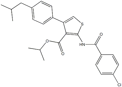 isopropyl 2-[(4-chlorobenzoyl)amino]-4-(4-isobutylphenyl)-3-thiophenecarboxylate Struktur