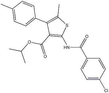 isopropyl 2-[(4-chlorobenzoyl)amino]-5-methyl-4-(4-methylphenyl)-3-thiophenecarboxylate Struktur