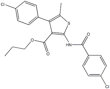 propyl 2-[(4-chlorobenzoyl)amino]-4-(4-chlorophenyl)-5-methyl-3-thiophenecarboxylate Struktur