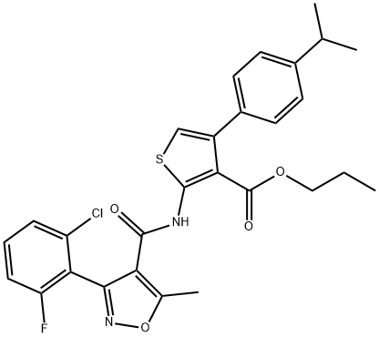 propyl 2-({[3-(2-chloro-6-fluorophenyl)-5-methyl-4-isoxazolyl]carbonyl}amino)-4-(4-isopropylphenyl)-3-thiophenecarboxylate Struktur