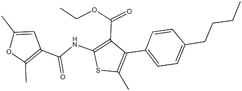 ethyl 4-(4-butylphenyl)-2-[(2,5-dimethyl-3-furoyl)amino]-5-methyl-3-thiophenecarboxylate Struktur