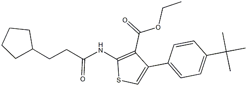 ethyl 4-(4-tert-butylphenyl)-2-[(3-cyclopentylpropanoyl)amino]-3-thiophenecarboxylate Struktur