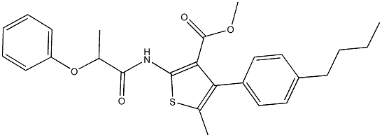 methyl 4-(4-butylphenyl)-5-methyl-2-[(2-phenoxypropanoyl)amino]-3-thiophenecarboxylate Struktur