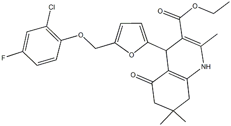 ethyl 4-{5-[(2-chloro-4-fluorophenoxy)methyl]-2-furyl}-2,7,7-trimethyl-5-oxo-1,4,5,6,7,8-hexahydro-3-quinolinecarboxylate Struktur