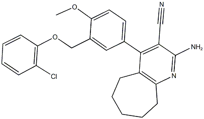 2-amino-4-{3-[(2-chlorophenoxy)methyl]-4-methoxyphenyl}-6,7,8,9-tetrahydro-5H-cyclohepta[b]pyridine-3-carbonitrile Struktur