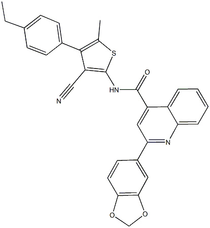 2-(1,3-benzodioxol-5-yl)-N-[3-cyano-4-(4-ethylphenyl)-5-methyl-2-thienyl]-4-quinolinecarboxamide Struktur